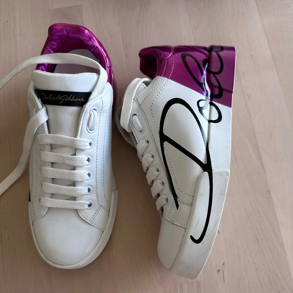 スニーカー DOLCE & GABBANA WHITE AND PINK SNEAKERS DOLCE & GABBANA Kids Shoes White Pink Strap Low Top Sneakers
